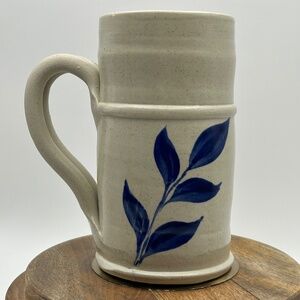 Vintage 2003 Williamsburg Pottery Stoneware Tankard Cobalt Blue Leaf NWOT